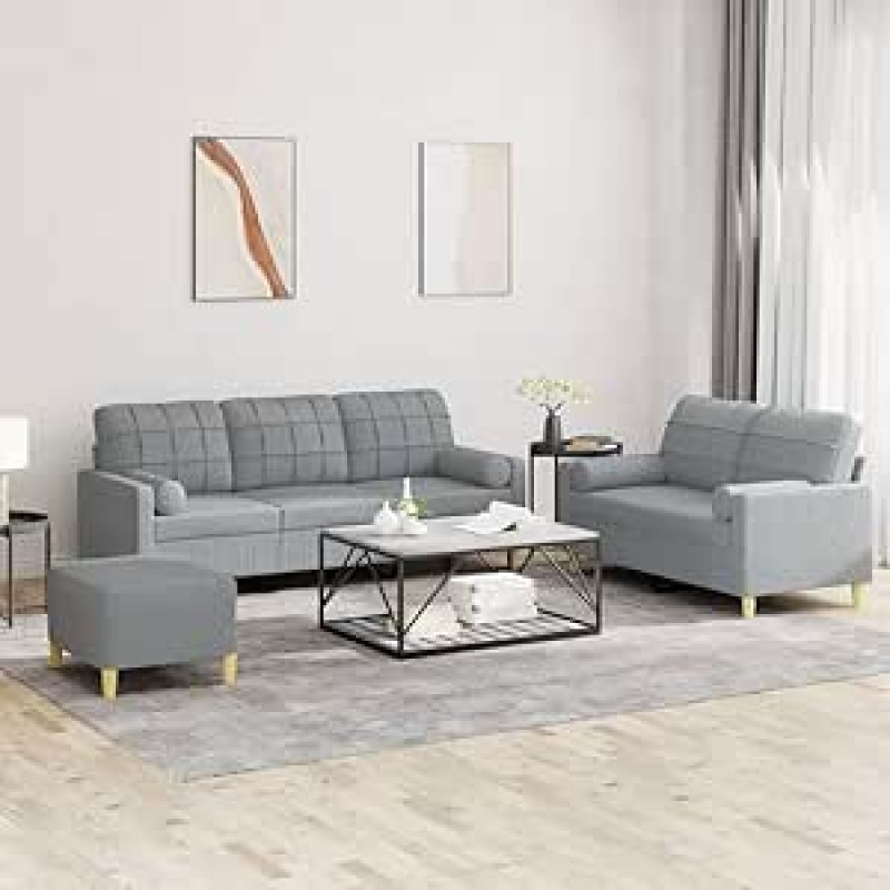 3 dalių sofos komplektas su pagalvėle Šviesiai pilkas audinys Sofa su miego funkcija Sofa su lovos funkcija