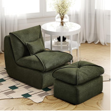 okwish Išskleidžiamosios sofos lovos su atramomis kojoms, tingus minkštasuolis, patalpų sėdynės pagalvėlė su patogiu, itin storu paminkštinimu, terasos kėdė miegamajam, svetainei, šenilinis audinys, žalias