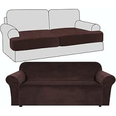 Sofos užvalkalai, aksomo užvalkalų rinkinys dviems sėdimoms vietoms, 3 dalių sofos užvalkalas su 2 sėdimų vietų ištempiama ir atskira T formos pagalvėle, pilka (ruda)