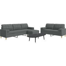 Gecheer 3-TLG. Sofagarnitur mit Fußhocker & Dekokissen Dunkelgrau Stoff, Moderne Couch Polstersofa für Wohnzimmer Schlafzimmer Spielzimmer3278344