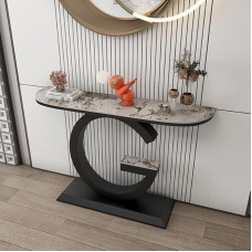 Konsolentisch aus Kunstmarmor mit Metallrahmen, Elegante und langlebige Wohnzimmermöbel für die Flurdekoration