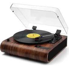 Vinyl Record Player VOSTERIO Bluetooth Record Player with Integrated HiFi Stereo Speaker, 3-Speed 33/45/78 rpm, Vinyl to MP3/FM Radio/USB/TF/Aux-In/RCA/LED Display, Vinyl Player