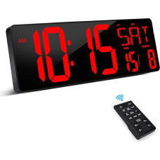 XREXS 16.5 Inch Digital Wall Clock with LED Display, Remote Control, Adjustable Brightness, Time/Date/Temperature, Timer, Calendar, Temperature Meter, Ideal for Home, Office, Classroom