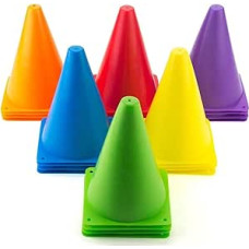 Tebery Indoor/Outdoor Agility Cones Sports Soccer Flexible Cone Sets, Assorted Colors, 24/Set