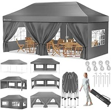 KESSER® Gazebo Sulankstoma pavėsinė 6 x 3 m pavėsinė su 6 nuimamomis šoninėmis sienelėmis Sodo palapinė Reguliuojamo aukščio ir atspari vandeniui + krepšys Ground Anchor Pop-Up Click System UV apsauga 50+ Vakarėlių palapinė Antracitas