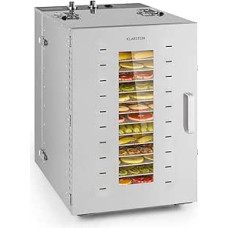 Klarstein Master Jerky - Dehydrator, Dehydrator Continuously Adjustable Temperature from 40-90 °C, 15-Hour Timer, DigiSet Control, 16 Compartments Made of Stainless Steel, Dehydrator with 1500 W,