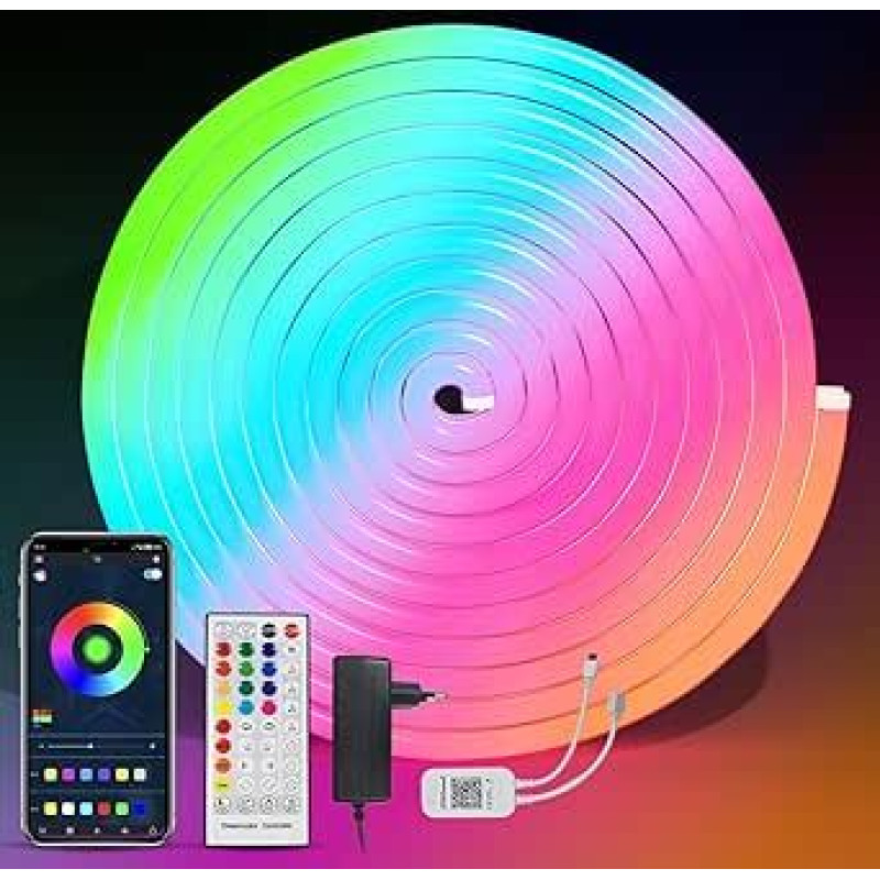 BRIMAX RGBIC RGBIC LED juosta neoninė 10 m Programėlės valdymas ir nuotolinis valdymas su 24 V 2,5 A maitinimo kištuku 840 šviesos diodų 