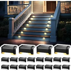 Solpex Solar Lights, Waterproof LED Lighting for Outdoor Stairs, Steps, Fence, Yard, Patio, Gutter, Path, Decoration, Pack of 20, Black, Warm White Light