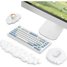 Riešo atrama balta, Ergonominė debesų delnų atrama klaviatūrai su PU odos atminties putomis, riešo atrama pelės kilimėliui, padėkliukas, 