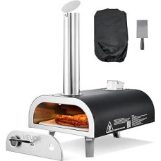 VEVOR Outdoor Pizza Oven 12 Inch Pellet Pizza Oven with Built-in Thermometer (Max 540 °C) & Shovel & Carry Bag, Portable Pizza Maker for Garden Camping, Silver