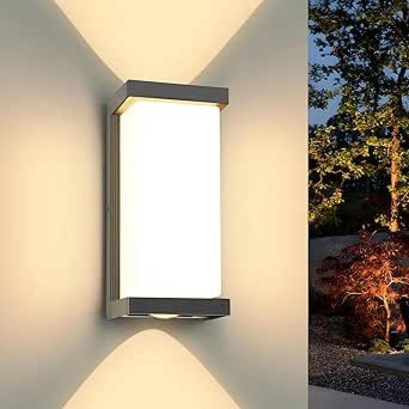 36 W LED lauko sieninis šviestuvas, IP65 vandeniui atsparus 3900 LM sieninis šviestuvas viduje/lauke, 3000 K šiltos baltos spalvos modernus lauko šviestuvas, aliuminio lauko sieniniai šviestuvai terasai, įėjimui, prieškambariui, antracito spalvos