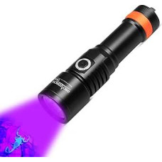 ORCATORCH D530 nardymo žibintas, 395 NM LED UV šviesos juoda šviesa su 8 laipsnių siauru spindulio kampu, 2 apšvietimo režimais, IP68 vandeniui atsparus po vandeniu, 150 metrų nardymui