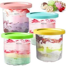 BYKITCHEN Creami indelis, skirtas Ninja CREAMi ledo gaminimo įrenginiui NC300EU, 4 indelių ledams pakuotė, ledo gaminimo priedų rinkinys, suderinamas su Ninja Creami Ice NC299EU NC300EU NC300EU NC301EU ledo gaminimo įrenginiu