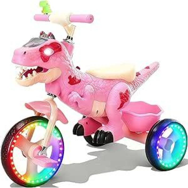 NMM Dinozaurų triratukas, triratukas nuo 2 metų, dinozaurų žaislas su muzika, šviesomis ir ragu, žaislas nuo 2 metų, vaikiškas dviratukas, balansinis dviratukas nuo 2, 3, 4, 5, 6 metų