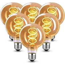 E27 LED vintažinė lemputė, Edisono vintažinė lemputė, E27 apšviečiama 4 W G80 lemputė, E 27 LED šiltai balta, idealiai tinka dekoratyviniam nostalgiškam retro apšvietimui, gintarinė - 6 vnt.