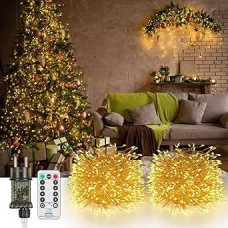 GuKKK LED Fairy Lights Made of Copper Wire, 2 Pieces, 10 m 600 LED Fairy Lights, Outdoor, Christmas Tree Fairy Lights Warm White with Remote Control, Waterproof IP65, for Christmas Decoration Indoor