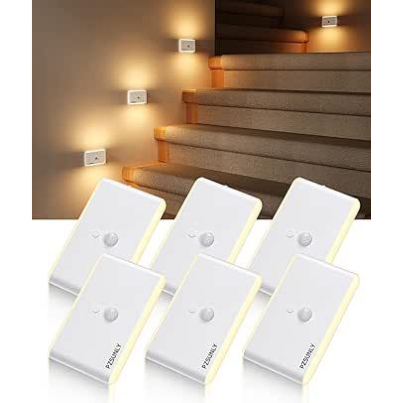 Laiptų apšvietimas su judesio jutikliu - 6 naktinių šviestuvų su judesio jutikliu pakuotė, 5 spalvų RGB laiptų apšvietimas, pritemdomas, naktinė šviesa, USB įkraunamas, skirtas laiptams, miegamajam, virtuvei, prieškambariui