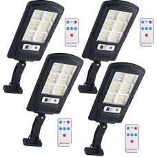 Saulės šviesos diodų lauko prožektorius su 240 šviesos diodų lempa, judesio jutikliu ir nuotolinio valdymo pulteliu, 3 reguliuojami režimai, IP65 atsparumas vandeniui, puikiai tinka sodui, terasai, įėjimui, garažui (4 vnt.)