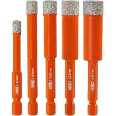 BGTEC Deimantinis grąžtas granito grąžtas 6/8/10/12/14 mm su greitai keičiamu šešiakampiu kotu, skirtas granitui, marmurui, porcelianui, keramikai, 5 vnt.