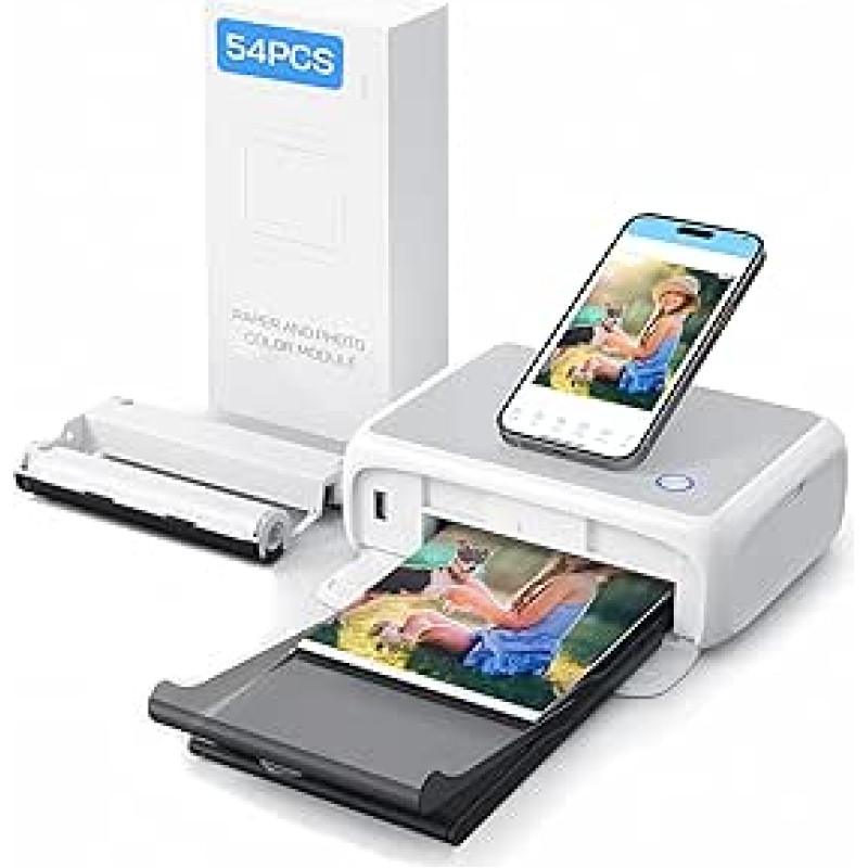 WOLFANG nuotraukų spausdintuvas, momentinių nuotraukų spausdintuvas su 54 lapais (4 x 6 col.), palaiko 