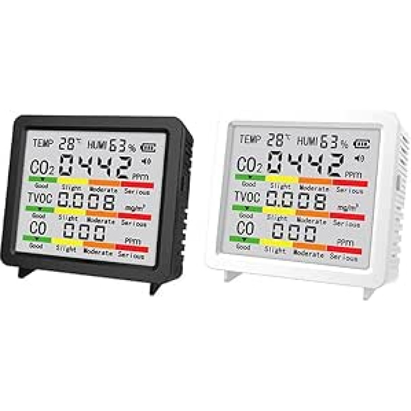 BlissfulAbode Nešiojamasis oro kokybės monitorius Temp&Humidity HCHO/TVOC su 4 colių LCD ekranu, juodas