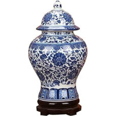 Jingdezhen Klasikinis mėlynos ir baltos spalvos porceliano gėlių šventyklos imbiero vazos Kinijos Ming stiliaus 38 cm aukščio mėlyna balta