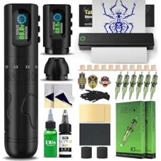 INKin Tattoo Machine Set, Wireless Tattoo Machine with 2.0-4.2 mm Stroke Length and 1600 mAh Batteries, Tattoo Accessory Set Complete with Tattoo Printer Bluetooth, Stencil Stuff, Tattoo Colour and