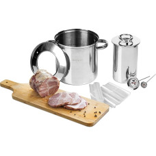 BROWIN nerūdijančio plieno kumpio keptuvė 313016 | Kumpio sėklų spaudimo 1,5 kg rinkinys su termometru ir puodu | Kumpio forma Kumpio kepimo forma sveikam naminiam mėsos spaudimui