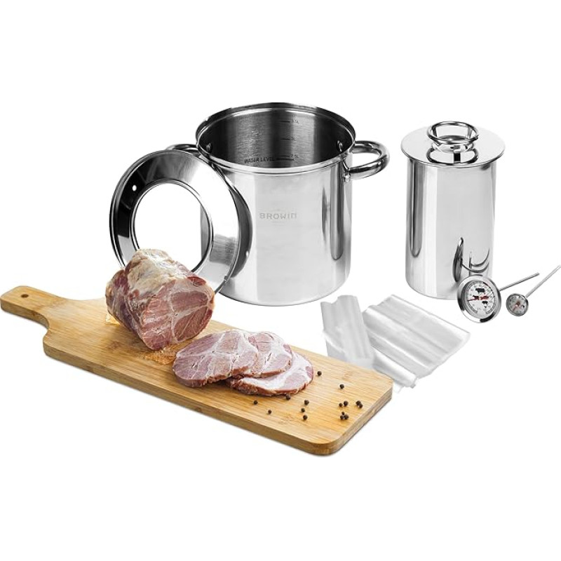 BROWIN nerūdijančio plieno kumpio keptuvė 313016 | Kumpio sėklų spaudimo 1,5 kg rinkinys su termometru ir puodu | Kumpio forma Kumpio kepimo forma sveikam naminiam mėsos spaudimui