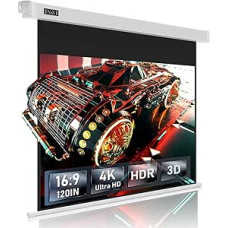 IN&VI ALR elektrinis projektoriaus ekranas su nuotolinio valdymo pulteliu, projektoriaus ekranas 4K HD 120 colių formato 16:9 projekcinis ekranas, motorinis ekranas namų kinui ir pristatymams, skirtas montuoti ant lubų / sienos
