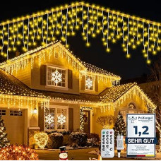 WOWDSGN [515 LED] Icicle Fairy Lights Outdoor/Indoor, 17 m Kalėdų apšvietimas su laikmačiu, 8 režimai, IP44 atsparus vandeniui, maitinamas elektra, Icicle Fairy Lights for Roof Edge, Gutter, Patio