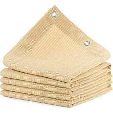 Stačiakampio formos markizė apsaugai nuo saulės, atspari plyšimui HDPE 95 % apsauga nuo UV spindulių, su virvėmis ir kabelių ryšiais, skirta sodui, terasai, balkonui, kempingui, pavėsinei, automobilio markizei, 1 metras, 1 skylė (3 x 4 m, smėlio spalvos)