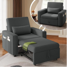 YITAHOME Miegamojo kėdė su lovos funkcija 192 x 88, 3-in-1 išskleidžiama sofa-lova, reguliuojama viengulė kėdė su pagalvėle ir šonine kišene, sofa su miego funkcija svetainei, butui, tamsiai pilka