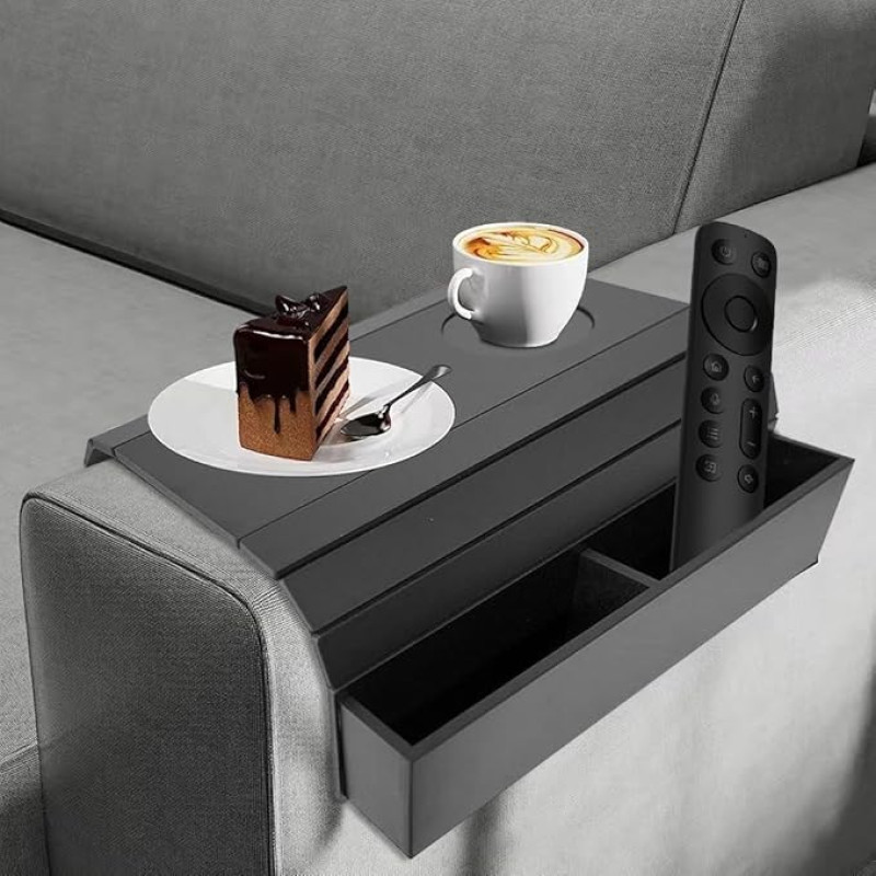 XEERUN Sofos padėklas porankis, sofos atlošo lentyna, medinis sofos porankio padėklas, sofos porankio lentyna, medinis bambuko sofos porankis, porankio padėklas jūsų sofai (46 x 32 cm, juodas)