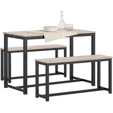 SoBuy OGT25-HN 3-Piece Dining Table with Bench, Kitchen Dining Room Set, Wooden Table, Balcony Table, Dining Room Table, Natural