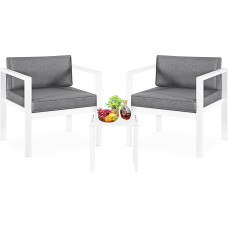 YIYYAN 3 dalių lauko terasos baldų komplektas, modernus rotango bistro komplektas, pokalbių rotango kėdės 2 žmonėms su kavos staliuku kiemui, verandai, baseinui, vejai (baltas)