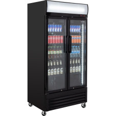 GastroHero Eco 630 Drinks Fridge with Light Attachment and Folding Doors, 8 Adjustable Shelves, 630 L Cooling Room, Glass Door, Interior Lighting, Catering Supplies, Black for Commercial & Catering