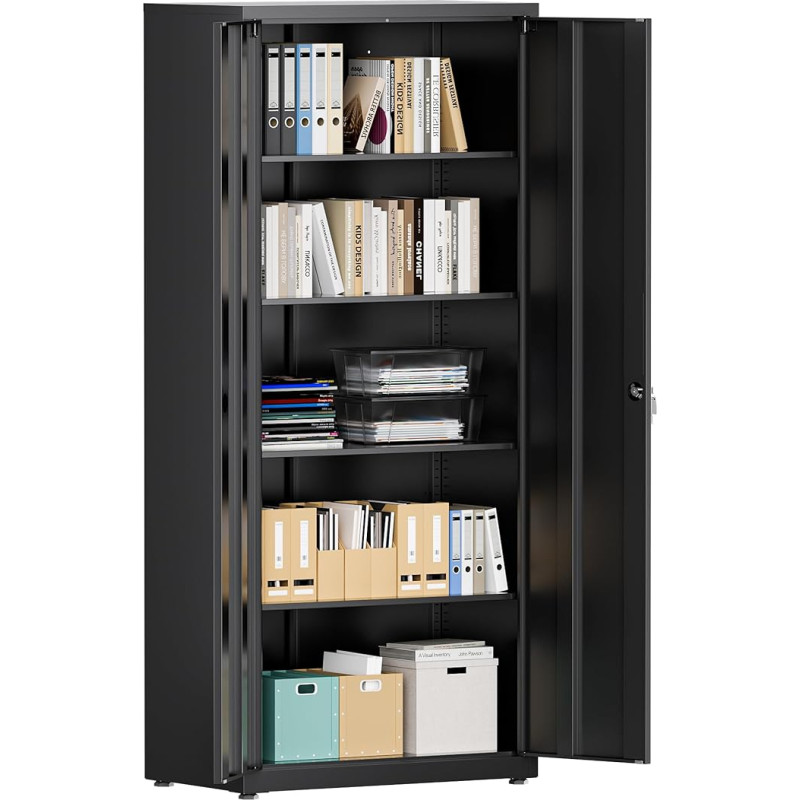 LVSTEEL dokumentų spinta, rakinama universali spinta su 3 reguliuojamo aukščio lentynomis, plieninė biuro spinta su 2 durimis, juoda, 181,5 x 80 x 40 cm