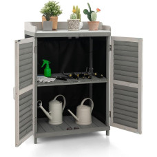 GOPLUS medinė sodo spintelė su metaliniu stalviršiu ir 2 lentynomis, įrankių spintelė, sodo namelis su vėdinimo durelėmis, skirta sodui ir kiemui, 67 x 47 x 100 cm