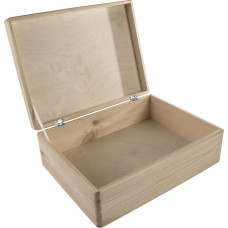 Stačiakampio formos didelė medinė dėžė su atlenkiamu dangčiu ir dirželiu | 40 x 30 x 14 cm | Keepsake Chest | Unfinished Pine for Decorating and Crafts