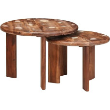 QUAHEAS Nesting-Couchtische 2er Set Mehrfarbig, Massives Altholz, Ø50cm & Ø40cm, Platzsparendes Design, für Wohnzimmer