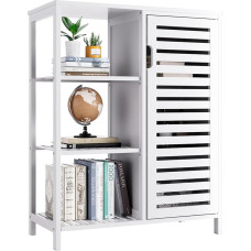 HITNET bambuko vonios kambario spintelė, virtuvės spintelė su 1 durelėmis ir 3 atviromis lentynomis, laisvai pastatoma šoninė spintelė, balta