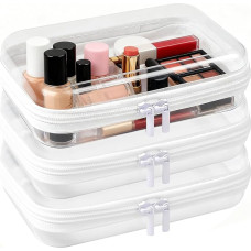 XHNKEG 3 x skaidrus kietas dėklas su užtrauktuku Vandeniui atsparus skaidrus kietas užtrauktukas kišenės dvigubas užtrauktukas žaislų krepšys makiažo laikymo organizatorius