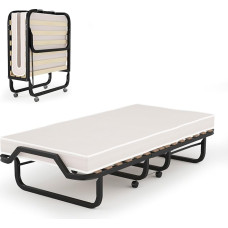 GOPLUS svečių lova 80 x 200 cm, sulankstoma lova su metaliniu rėmu ir atminties putų čiužiniu, viengulė lova su 4 universaliais ratukais biurui, miegamajam ir svetainei (smėlio spalvos, 80 x 200 cm)