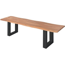 SAM Quintus suolas 180 x 42 cm Akacijų mediena Natūrali spalva Juodai dažytos metalinės kojelės, suolas su tikrais medžio kraštais, medžio masyvo suolas