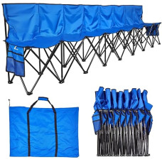 VEVOR Portable Team Bench Camping Bench (8 People) with Side Pockets & Carry Bag, Folding Bench with Backrest, Side Bench for Football, Baseball Outdoor Activities, Blue