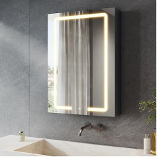 SONNI LED veidrodinė spintelė su kosmetine, 50 x 70 cm, kištukinis lizdas ir 3x didinantis veidrodis, 3 šviesos spalvos, reguliuojamas apšvietimas, tamsiai pilka