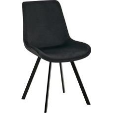 CLP Lewes Dining Room Chair with Velvet Cover, 360 Degree Rotating Upholstered Chair, Kitchen Chair with Backrest, Colour: Black