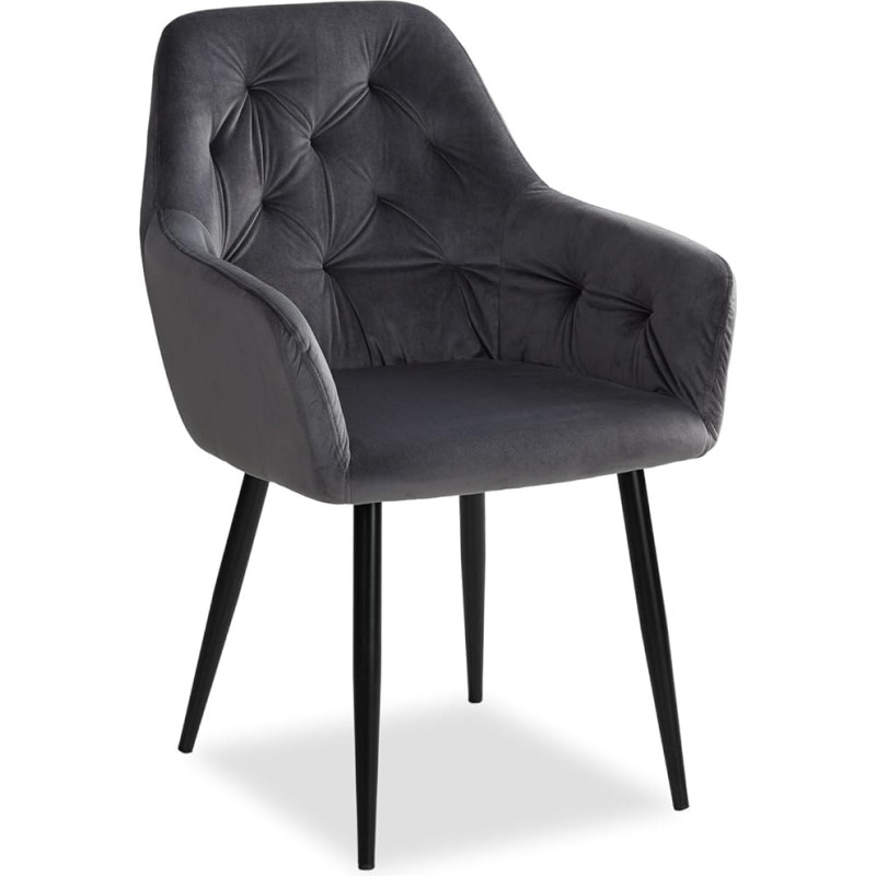 Homestyle4u 2221 Velvet Gyvenamasis kambarys kėdė Valgomasis kambarys Minkšta kėdė su porankiais Pilka juoda