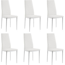Home Detail Faux Leather Dining Chairs with Chrome or Black Metal Legs (White, Silver Legs, 6 Chairs)
